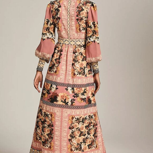 Anthropologie Vineet Bahl Embroidered Long Sleeve Rose Print Dress - Picture 4 of 8